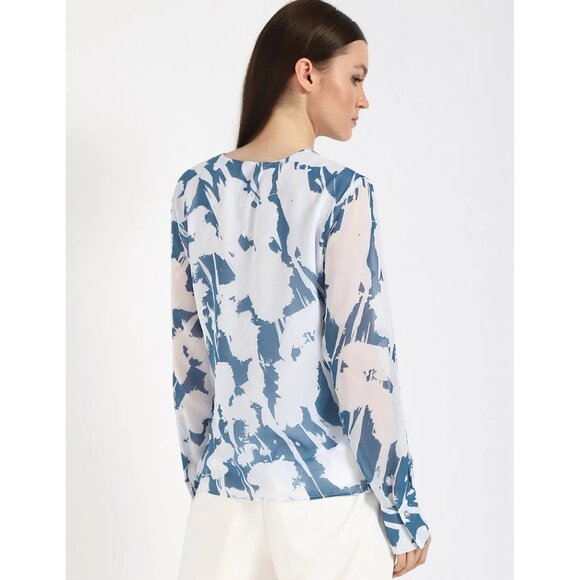 Calvin Klein Womens Floral Chiffon V-Neck Wrap Blouse/Shirt Blue Poseidon XL NWT - Picture 4 of 6